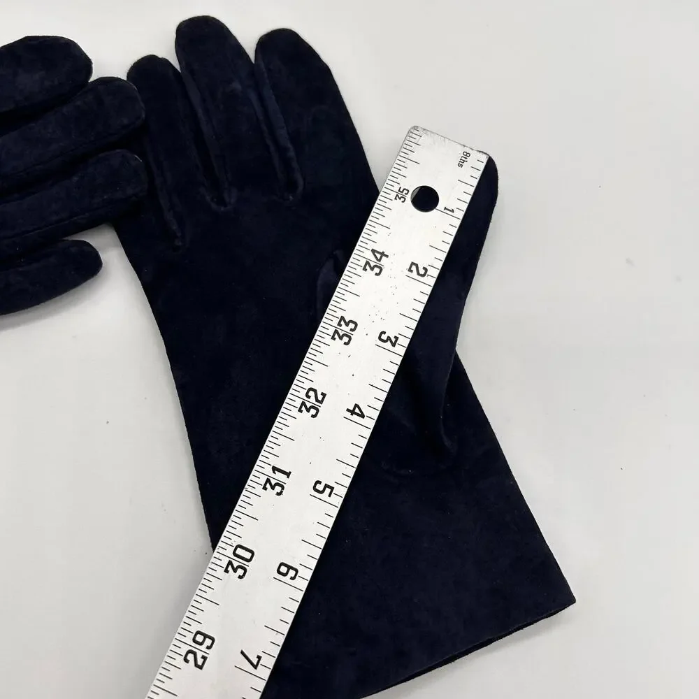 Vintage Suede Leather Gloves Navy Blue Hanes Classic Women's Winter Accessories